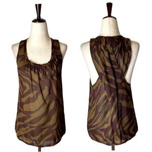 Marc By Marc Jacobs Brown Wool Blend‎ Animal Print Criss Cross Back Top XS